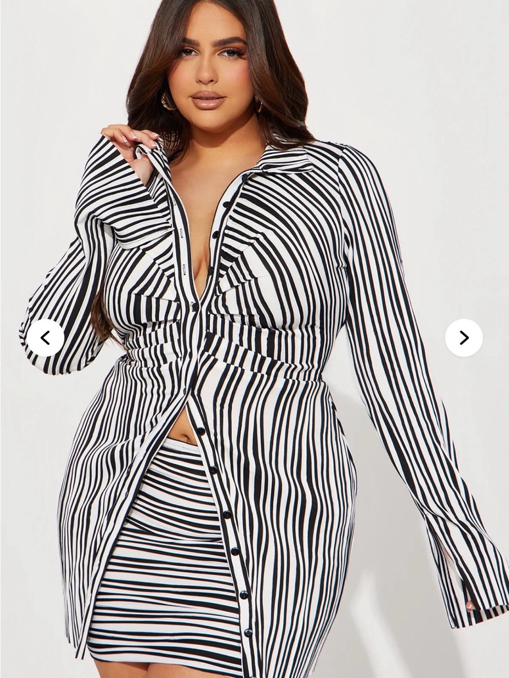 Fashion Nova Black and White Striped Long Sleeve Dress